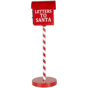 Clayre & Eef Brievenbus Brieven aan de Kerstman Rood Ø15x50cm Metaal in landelijke stijl