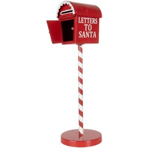Clayre & Eef Brievenbus Brieven aan de Kerstman Rood Ø15x50cm Metaal in landelijke stijl