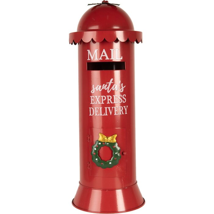 Clayre & Eef 6Y5859 Brievenbus Rood Ø19x52cm Kerstmannen Express Delivery