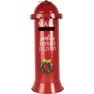 Clayre & Eef 6Y5859 Brievenbus Rood Ø19x52cm Kerstmannen Express Delivery