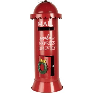 Clayre & Eef 6Y5859 Brievenbus Rood Ø19x52cm Kerstmannen Express Delivery