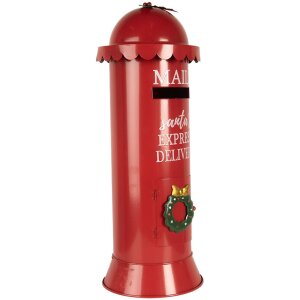 Clayre & Eef 6Y5859 Brievenbus Rood Ø19x52cm Kerstmannen Express Delivery
