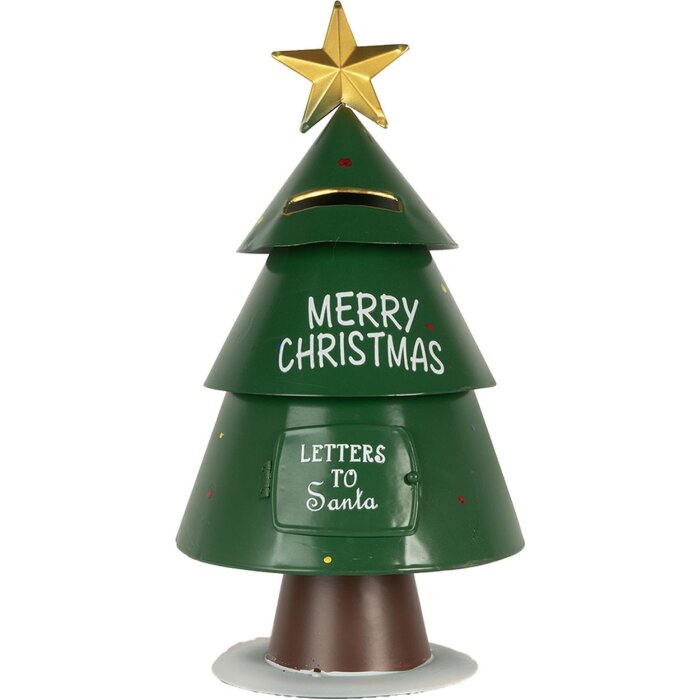 Clayre & Eef Kerstbrievenbus Brieven aan de Kerstman groen Ø18x35cm