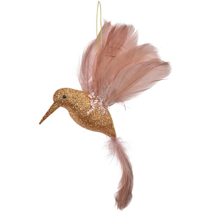 Clayre & Eef Hanger Vogel Roze Goud 22x5x15 cm Plastic Decoratie Kerstmis