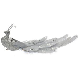 Clayre & Eef decoratieve vogel zilver glitter 30x9x9...