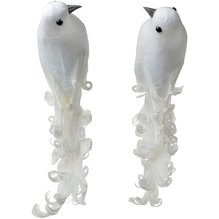 Clayre & Eef Decoratieve Vogels Wit Set van 2 19x9x10 cm Plastic