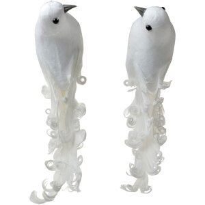 Clayre & Eef Decoratieve Vogels Wit Set van 2 19x9x10...
