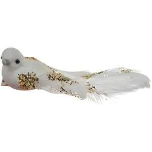 Clayre & Eef Decoratieve Vogel Set van 2 Witgoud 15x8x5 cm Plastic Glitter