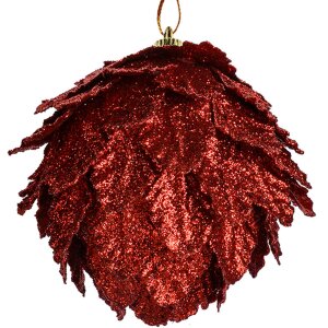 Clayre & Eef kerstdecoratie bloem rood set van 3 Ø 8x8 cm kunststof