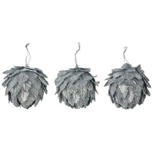 Clayre & Eef kerstdecoratie bloem set van 3 zilver...