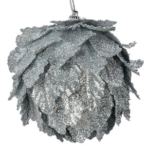 Clayre & Eef kerstdecoratie bloem set van 3 zilver Ø 8x8 cm