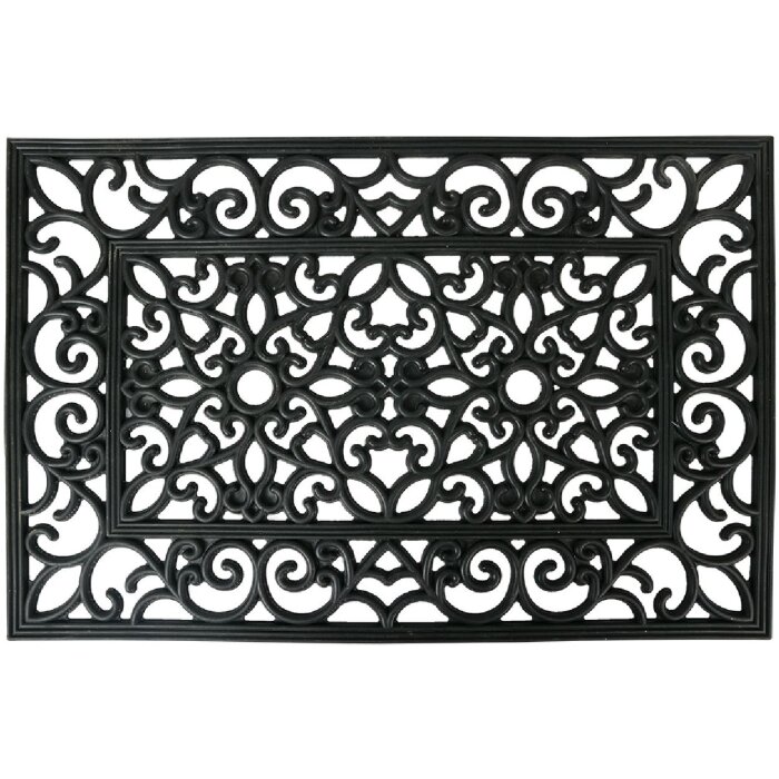 Clayre & Eef MC270 Deurmat Zwart 60x40x1 cm Rubber Rechthoekig Klassiek