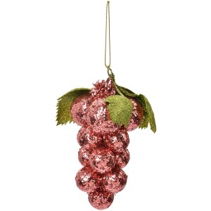 Clayre & Eef 66175P Kerstdecoratie Druiven Roze Groen 8x8x14 cm