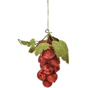 Clayre & Eef 66175R Kerstdecoratie druiventros rood 8x8x14 cm