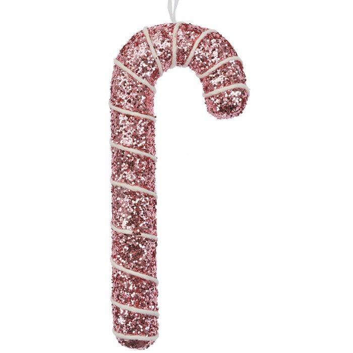 Clayre & Eef 66179 Decoratieve Hanger Candy Cane Roze Glitter 7x2x17cm