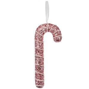 Clayre & Eef 66179 Decoratieve Hanger Candy Cane Roze Glitter 7x2x17cm