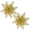 Clayre & Eef kerstdecoratie bloem goud Ø15cm set van 2 plastic glitter