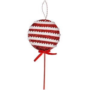 Clayre & Eef Kerstversiering Lolly Rood Wit 14x4x30 cm