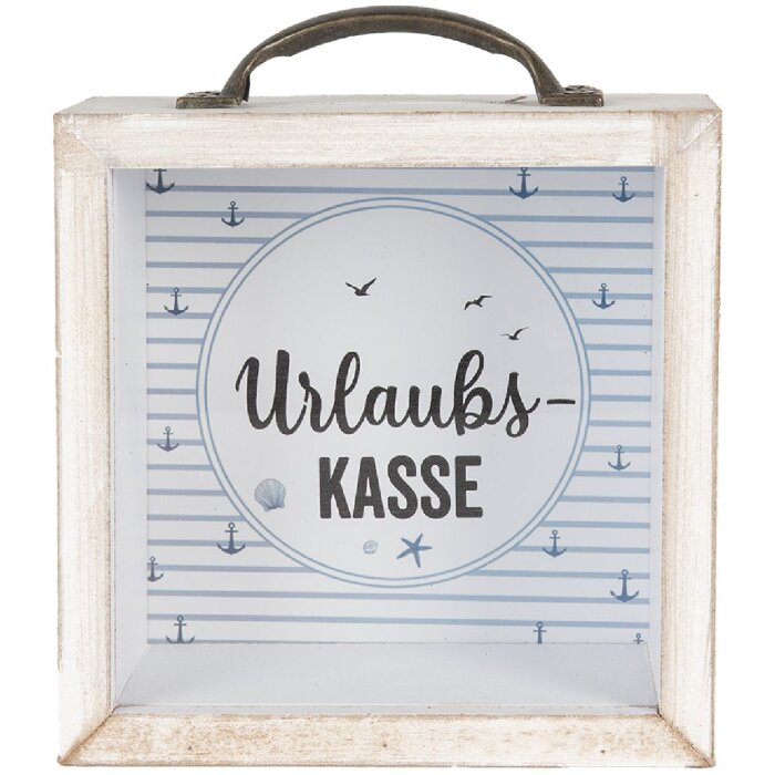 Clayre & Eef 65878 Spaarpot Wit 15x8x18 cm Landelijke stijl MDF Glas