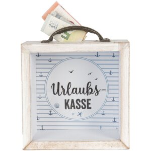 Clayre & Eef 65878 Spaarpot Wit 15x8x18 cm Landelijke stijl MDF Glas