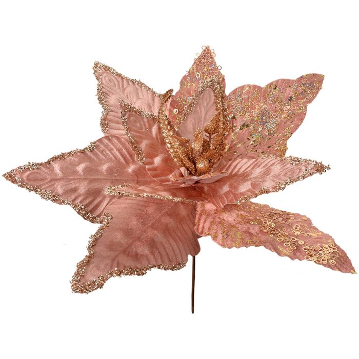 Clayre & Eef 66123 Kerstdecoratie Bloem Roze Goudkleurig Ø 44x58 cm Kunststof