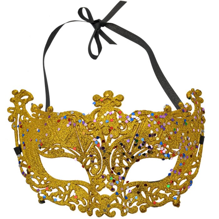 Clayre & Eef 66192 Masker Goudkleurig 18x8x11 cm Polyester Glitter Masker Bal