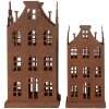 Clayre & Eef 6Y5775 Decoratie Huis Set van 2 Metalen Bruin Landelijke Stijl 11x11x21cm