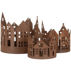 Clayre & Eef 6Y5784 Decoratie Huizen Set van 3 Landelijke Stijl Bruin Roest Afwerking