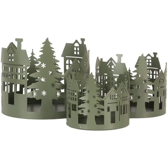 Clayre & Eef 6Y5788 Decoratie Huizen Set van 3 Landelijke Stijl Groen Metaal