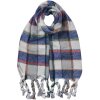 Juleeze JZSC0824BL Dames Sjaal Blauw Grijs Geruit 50x200 cm