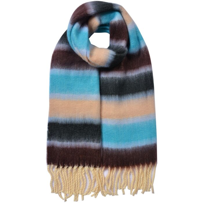 Juleeze JZSC0832BL Sjaal Blauw Zwart 37x210 cm Dames Franjes