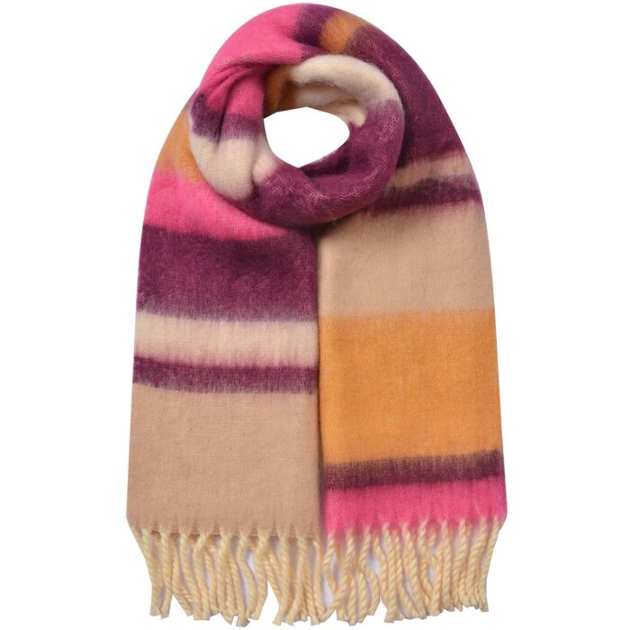 Juleeze JZSC0832Y Sjaal 37x210cm Geel Rood Beige Roze met Franjes