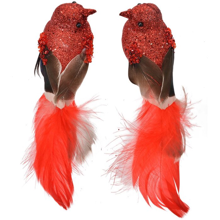 Clayre & Eef 66138 Decoratie Vogel Set van 2 Roodbruin 16x5x5 cm Plastic