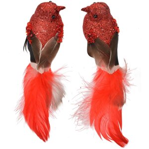 Clayre & Eef 66138 Decoratie Vogel Set van 2 Roodbruin 16x5x5 cm Plastic