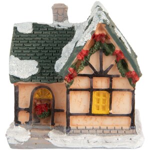 Clayre & Eef 6PR5733 Decoratie Huisje met LED Oranje Groen 6x5x6 cm