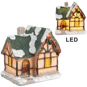 Clayre & Eef 6PR5733 Decoratie Huisje met LED Oranje Groen 6x5x6 cm