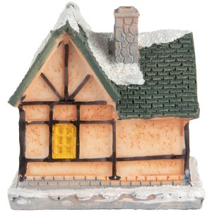 Clayre & Eef 6PR5733 Decoratie Huisje met LED Oranje Groen 6x5x6 cm