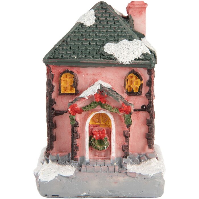 Clayre & Eef 6PR5734 Decoratie Huisje met LED Roze Grijs 4x5x6 cm