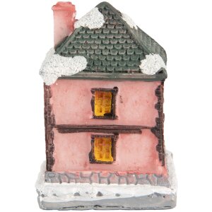 Clayre & Eef 6PR5734 Decoratie Huisje met LED Roze Grijs 4x5x6 cm