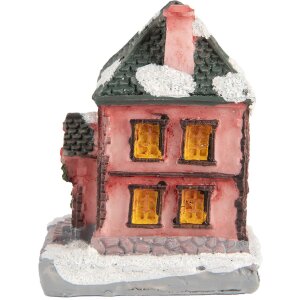 Clayre & Eef 6PR5734 Decoratie Huisje met LED Roze Grijs 4x5x6 cm