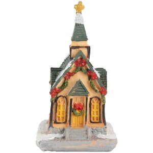 Clayre & Eef 6PR5736 Decoratie Huis LED 6x5x9 cm Polyresin Oranje Groen