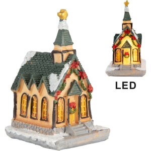 Clayre & Eef 6PR5736 Decoratie Huis LED 6x5x9 cm Polyresin Oranje Groen