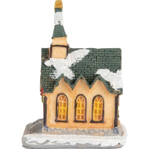 Clayre & Eef 6PR5736 Decoratie Huis LED 6x5x9 cm Polyresin Oranje Groen