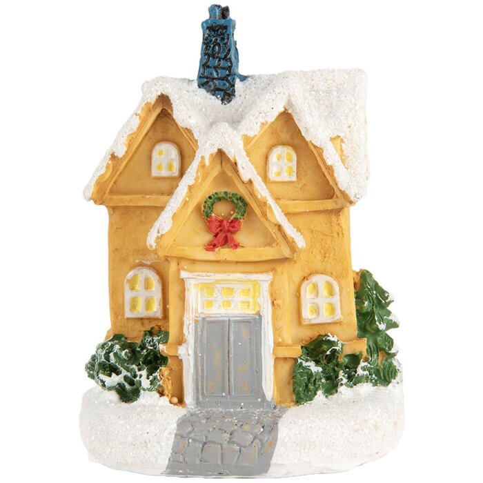 Clayre & Eef 6PR5738 Decoratie Huisje met LED Geel Wit Ø 6x9 cm