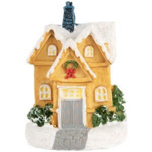 Clayre & Eef 6PR5738 Decoratie Huisje met LED Geel Wit Ø 6x9 cm