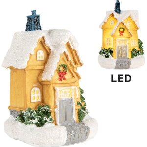 Clayre & Eef 6PR5738 Decoratie Huisje met LED Geel Wit Ø 6x9 cm
