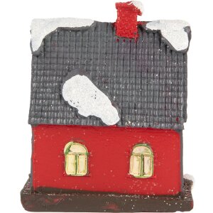 Clayre & Eef 6PR5739 Decoratie Huis LED Rood Grijs 6x5x7 cm Polyresin