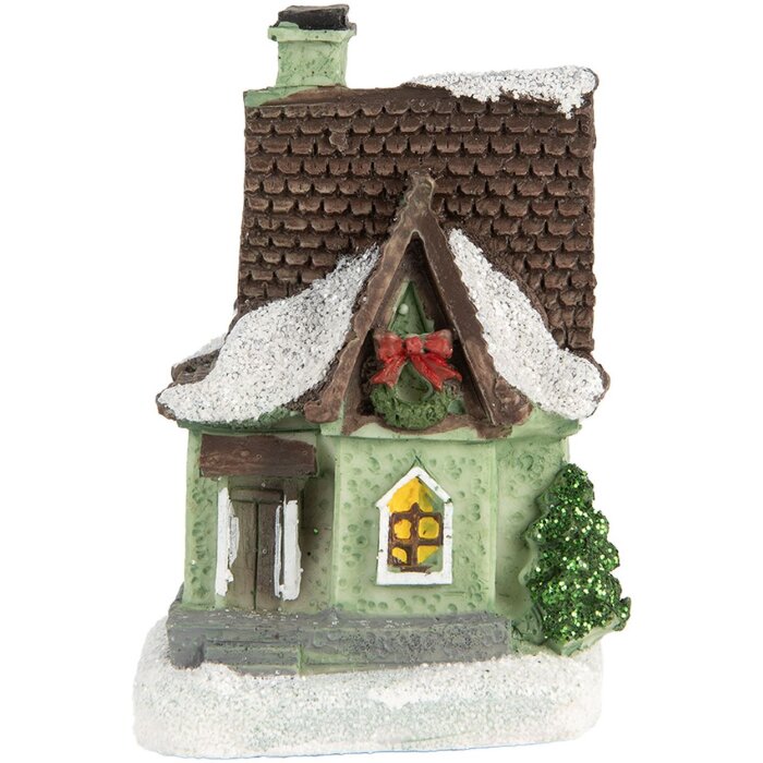 Clayre & Eef 6PR5740 Decoratie Huis met LED 5x5x8 cm Polyresin Kerstdecoratie