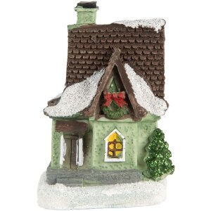 Clayre & Eef 6PR5740 Decoratie Huis met LED 5x5x8 cm Polyresin Kerstdecoratie