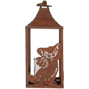 Clayre & Eef 6Y5776 Lantaarn 15x15x37 cm Bruin Metalen Kat Motief Antieke Stijl